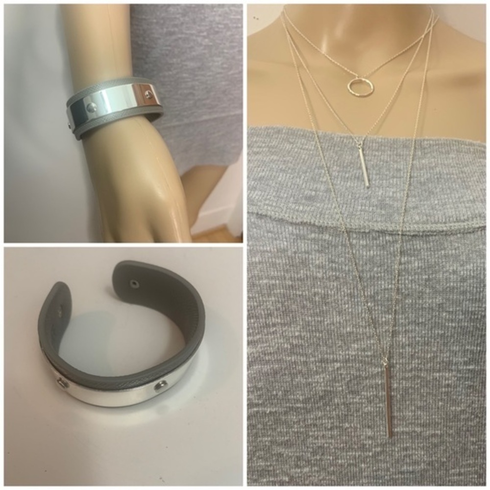 New Marlyn Schiff Silver Cuff Bracelet & Ashley Cooper 3 Layered Necklaces